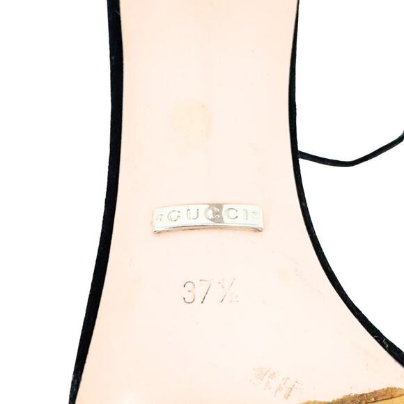 Gucci GG Logo Marmont Black Suede Heels Sandals Isle Crystal Ankle Strap EU 37.5 - Picture 9 of 11